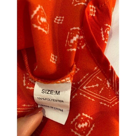 Womens Flowy Boho Size Medium Sheer Orange Long Sleeve Blouse - Picture 9 of 9